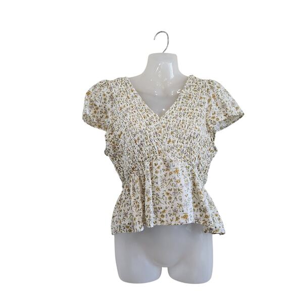 American Eagle Floral V-Neck Smocked Babydoll Blouse Multicolor Size Medium - Picture 1 of 10